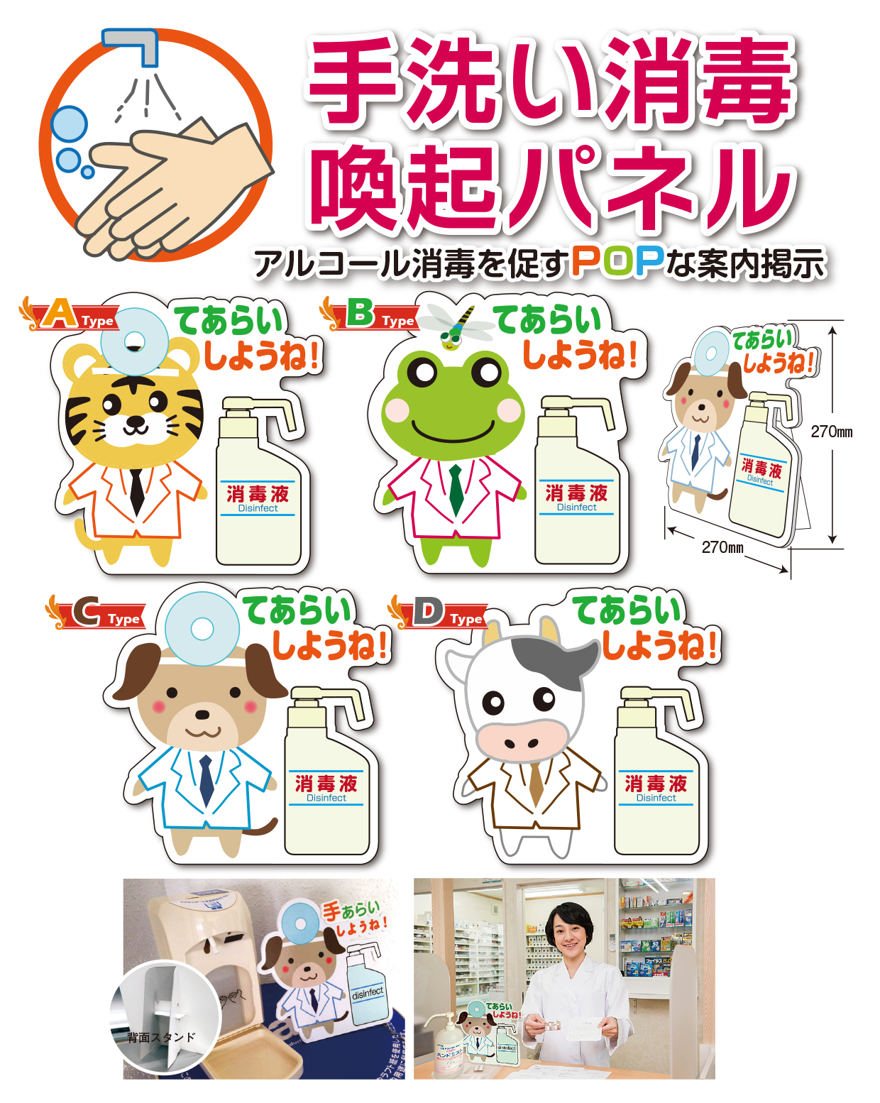 手洗い消毒喚起パネル